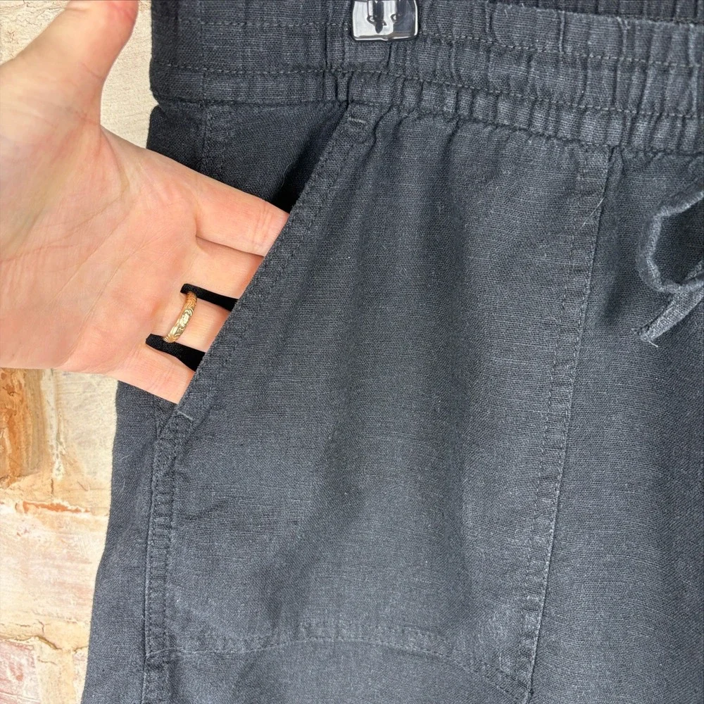 J.Crew Linen Drawstring Waist Shorts Faded Black Size L Coastal Boho Resort Chic